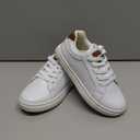 PACIFICA Men's or Kids B Chucky Sneakers - Classic White Low Top Casual Shoes with Brown Heel Detail, Size 12