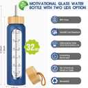 SipZest 32 oz Glass Water Bottle with Straw - Motivational Time Marker & Silicone Sleeve - Reusable Tumbler Includes 2 Bamboo Lids & Fruit Infuser - 1 Pack