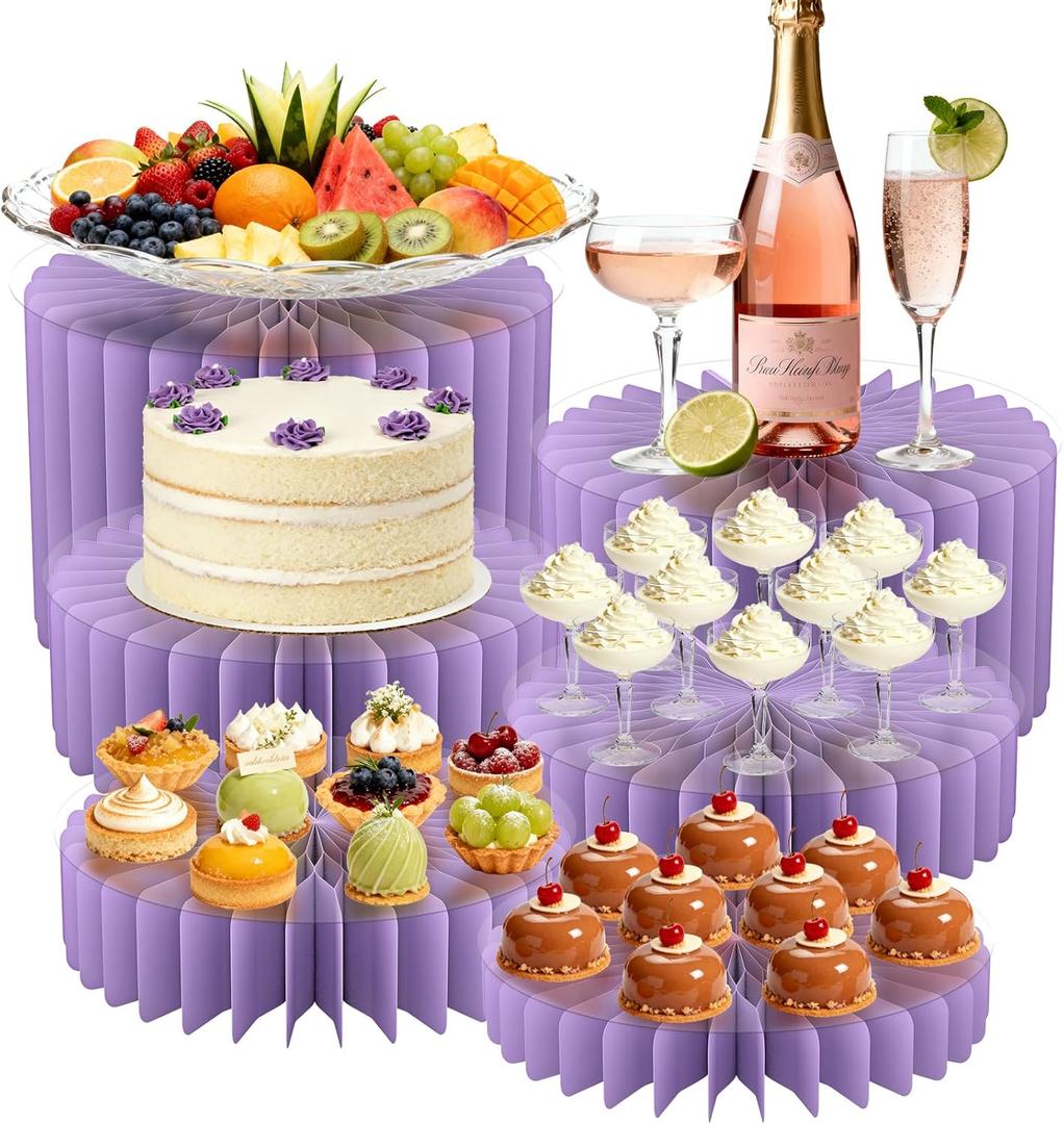 6 Pcs Buffet Risers, Acrylic & Cardboard Foldable Table Food Display Stands with Acrylic Plates Risers for Catering Dessert Cake Jewelry for Wedding Birthday Christmas Party Decorations Purple