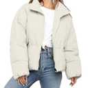 Polu Women's Puffer Jackets Oversized Long Sleeve Winter Zipper Coat Warm Quilted Jackets with Pockets(White,M) (M)