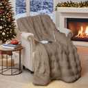 Electric Blanket, Soft Faux Rabbit Fur Bubble Heated Blanket with Dual Control 6 Heating Levels & 10 Hours Auto-Off, Machine Washable, Fast Heating, 90 * 100 Inch, Brown