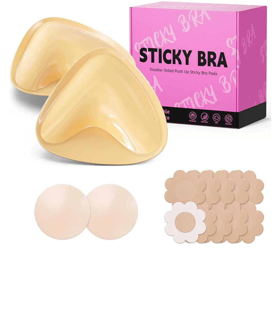 Mearter Ultra Push up Sticky Bra Pads Inserts | Double Sided Adhesive Bra Inserts | Stick on Bra for Sports Bra Swimsuit (Medium, Beige)
