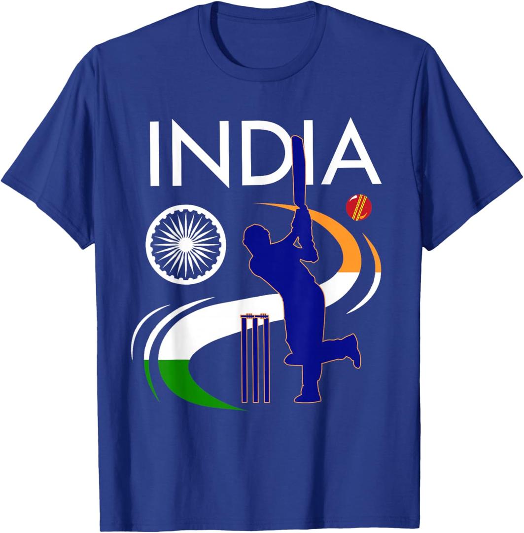 India Cricket with Indian Flag Brush Stroke Ashoka Chakra T-Shirt M
