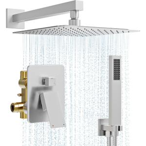 Shower System, 10'' High Pressure Brushed Nickel Shower Head with Handheld Spray Combo, Included 59'' Shower Hose, Shower Trim Kit and 2-IN-1 Diverter, Bathroom Shower Faucet Set with Valve