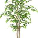 Tall UV Resistant Ficus Tree Artificial，5ft(60in) Faux Ficus Tree with Realistic Smooth and Shiny Leaves， Fake Trees Indoor Outdoor for Home Office Living Room Bedroom Foyer Porch Decor.