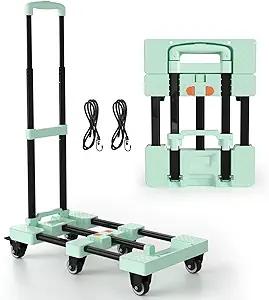 Voipvvii Folding Hand Truck 500lbs, Portable Heavy Duty Dolly Cart, 6 Wheels Collapsible Luggage Cart with 2 Elastic Ropes Compact Trolley Cart for Easy Moving Ideal Hand Cart for Travel and More,green