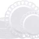 COLOSUS 60pcs White Plastic Plates Set, Fany White Baroque Plates for 30 guest, Elegant Lace Rim Design Disposable Plate include 30 Dinner plates and 30 Dessert plates for Party, Halloween, New Year