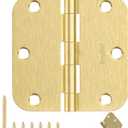 Door Hinges Satin Brass -18 Pack Gold Door Hinges 3.5 Inch Rounded Interior Door Hinge with 5/8" Radius - 3 1/2 Inches Flat Iron Brass Hinges for Residential Standard Doors