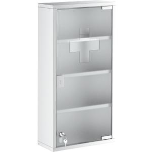 Locking Medicine CabinetMedicine Cabinet Bathroom Cabinet Wall Mount with 4 Tier ShelvesStainless Steel Frame and Glass Door, Lockable with 2 Keys, Silver, 12" X 24"