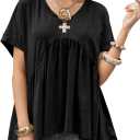 Cicy Bell Womens Summer Peplum Tops Oversized Babydoll Short Sleeve V Neck T Shirts Casual Loose Pleated Swing Blouse (Black, XXL)