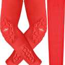 Compression Padded Arm Sleeves for Youth & Adults - Elbow & Forearm Support - Breathable Football Padded Sleeves (Red)