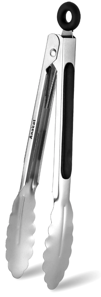 Anaeat 7" Mini Stainless Steel Locking Tongs - Sturdy Coiled Spring Kitchen Food Tong with Non-Slip Silicone Tips and Grip for Serving, Cooking, Baking and BBQ - Heat Resistant Metal Tongs