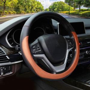 Valleycomfy Microfiber Leather Steering Wheel Covers Universal 15 inch (Brown (Medium(Standard) Size[14.5"-15"])