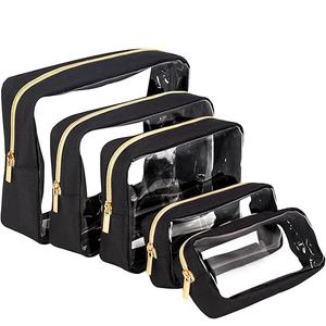 Remobia Hicol TSA Approved 5Piece Diaper Bag Organizer Pouch Set Clear Waterproof TPU Kids Toiletry Storage Set Travel Packing Clutch Cube Bags for Baby Nursing(Black)