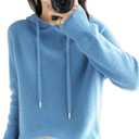 Womens Cashmere with Pullovers,Winter Casual Knitting Hoodie Fashion Sweater,Fall Drawstring Thick Sweater (XX-Large, Blue)