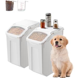 VEVOR Rice Storage Container, 4.5Gallon/20L x2 Capacity Large Dog Food Dispenser Bin, Kitchen Ingredient Grain Cereal Flour Bin, Pet food Containers with Wheels, 2 Measuring Cups, Airtight Lid, 2 Pack