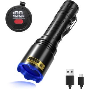 365nm UV Flashlight with LCD Display Powerful Black Light Flashlight Ideal for Pet Urine Detection, Resin Curing, Bloodstain Tracking, Rock and Scorpion Detection