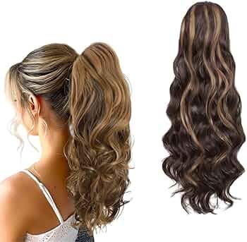 Sidaila 18" Clip in Ponytail Claw Clip Ponytail Hair Extension Ponytail Wig Curly Pony Tails Hair Extensions Wavy Synthetic Fake Ponytail Hairpiece for Women - Honey Blonde Mixed Light Brown