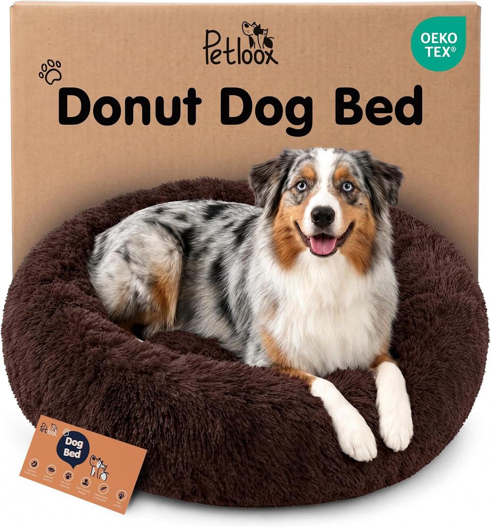 Calming Donut Dog Bed for Small Dogs, Round Dog Bed for Medium & Large Dogs