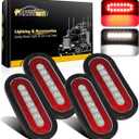 Partsam 4Pcs 6.3" Inch Oval Led Trailer Taillights Stop Brake Lights Running Red and White Backup and Reverse Lights, Sealed 6.3 inch Oval led Trailer Lights Kit Grommet Mount for RV Trucks