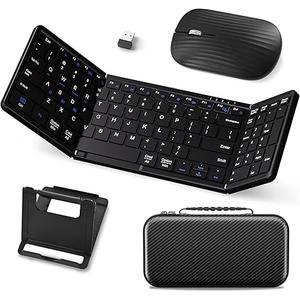 JPHTEK Foldable Keyboard and Mouse, USBC Rechargeable Folding Wireless Bluetooth Keyboard Combo, FullSize Portable Travel Keyboard & Mouse for Business Travel, Compatible with Laptop iPad Tablet
