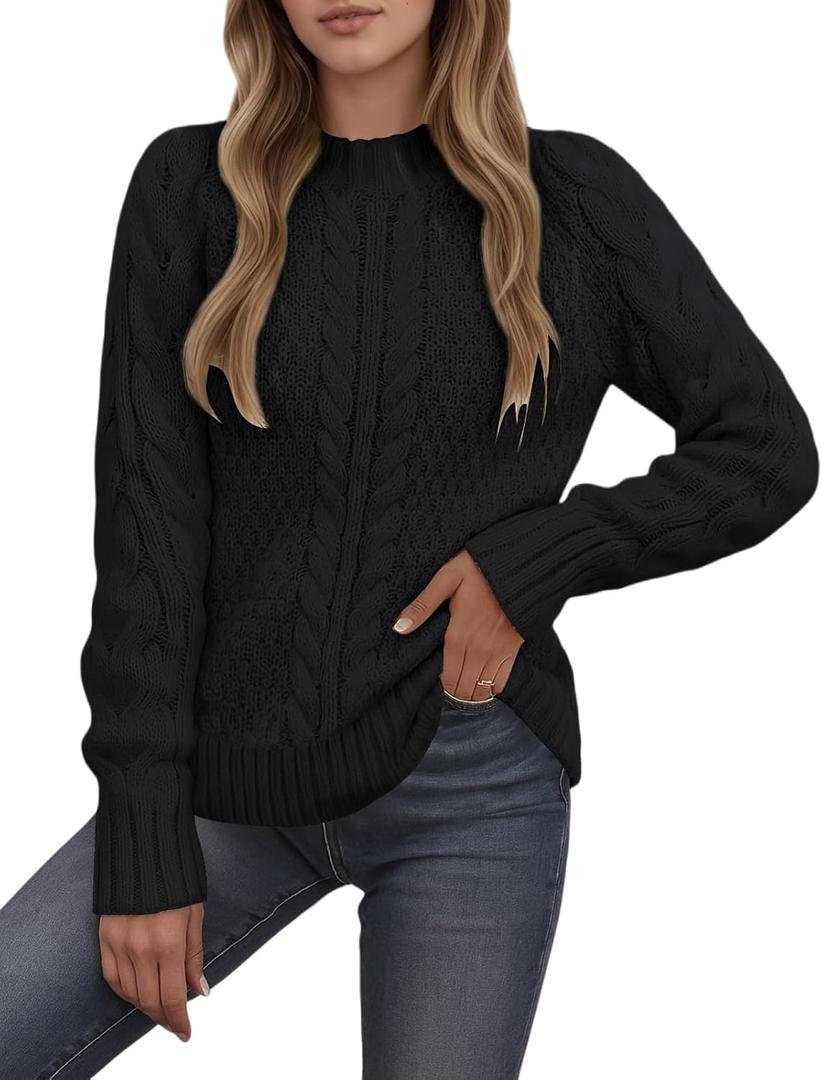 CiCiBird Womens Cable Knit Sweater Fall Long Sleeve Crewneck Pullover Tops 2025 Fashion Casual Clothes (L)