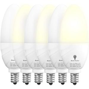6 Pack BlueX Dusk to Dawn LED Bulbs, 6W E12 Base Light Bulb - 65W Equivalent  3000K WarmLight White - Smart Light Sensor Candelabra Bulb, Home Security, Driveway, Yard, Porch Lighting