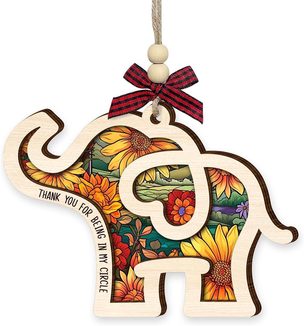 2 x Friendship Elephant Christmas Ornament 2025 - Elephant Gifts, Thank You Friendship Gifts for Women, Sisterhood, BFFs, Bestfriend - Wooden Best Friend Ornament for Christmas Tree