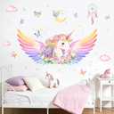 Unicorn Wall Decals for Girls Room - Fantastic Unicorn Wing Flower Vinyl Wall Stickers for Kids Baby Nursery Girls Bedroom Decor