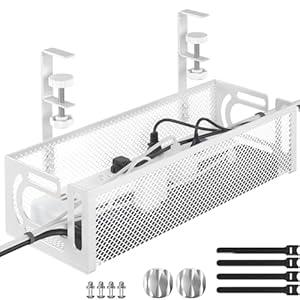 Under Desk Cable Management Tray, 15.7'' No Drill Steel Desk Cable Organizers, Wire Management Tray Cable Management Rack (1 Pack-White)