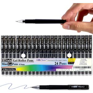 THINK2MASTER [24 Pens - Black Ink Think2 0.5mm Pocketable Mini Gel Pens. (24 Black) Fine Point Small Rollerball Pens with Smooth Quick Drying Ink.