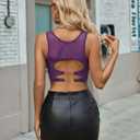 Avidlove Mesh Top Women Sexy Camisole Tank Top y2k Cut Out Backless Undershirts Sheer Clubwear Outfit (Bra Not Included) (Purple, S)