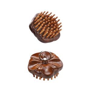 Wooden Round Scalp Massager Brush for Promote Hair Growth, Natural Bamboo Hair Brush with Ring Handle, Portable Detangling Comb for Men and Women, Anti-Static Head Massage Tool