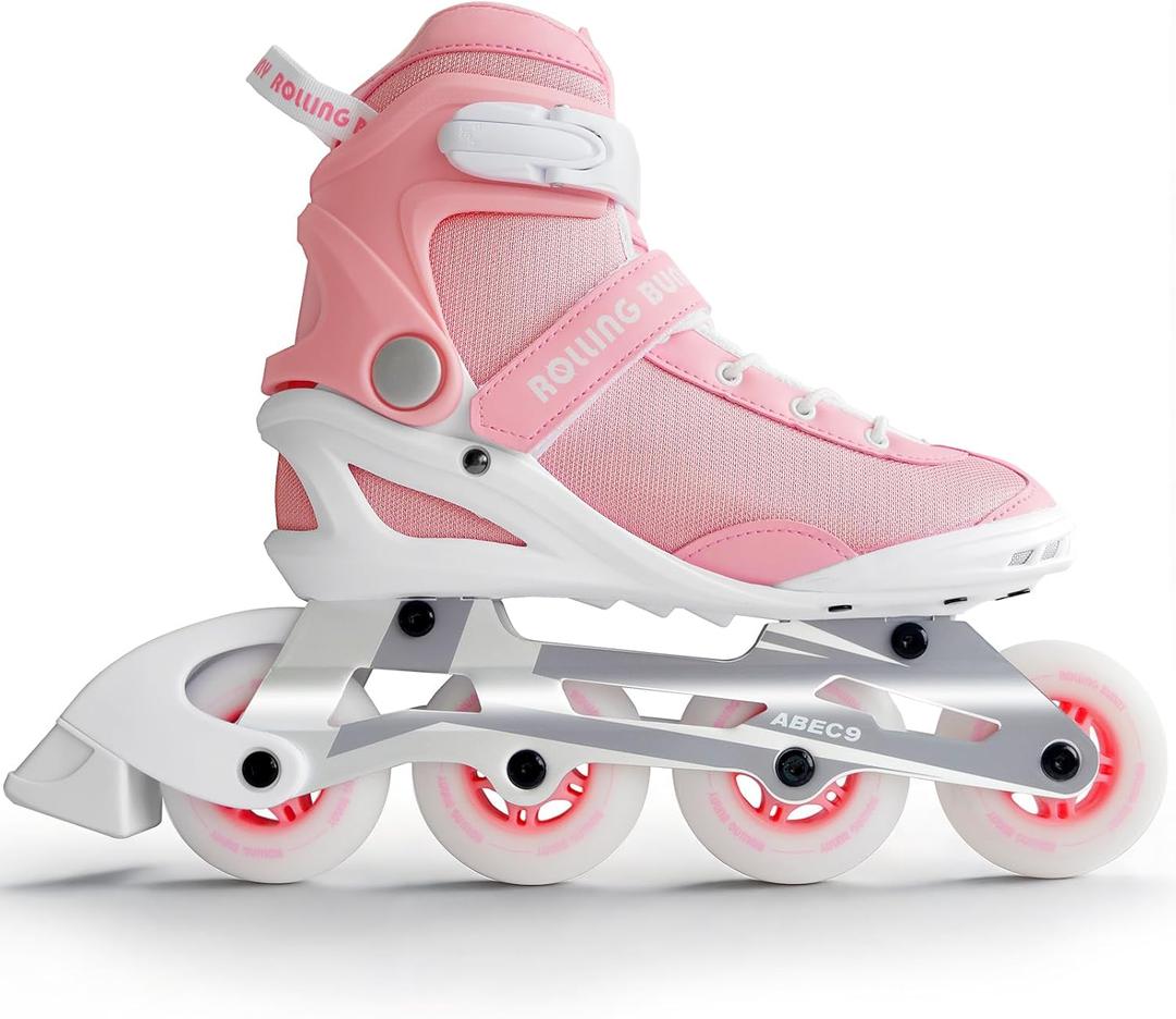 Inline Skates PRO for Adult Women - ABEC-9 Bearing with Breathable Lining for Male Female, Optional Brake, Black, US Women 8