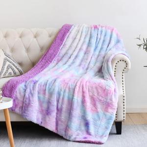 NEWCOSPLAY Super Soft Faux Fur Blanket Twin Size Multi Purple Sherpa Fuzzy Plush Warm Blanket for Sofa Bed (Multi Purple, Twin(60"x80"))