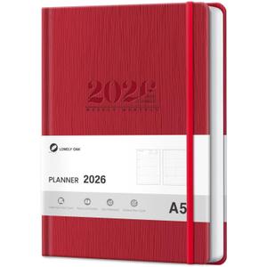 2026 Planner, Weekly and Monthly Planners, Faux Leather Daily Calendar 2026 Planner, 12 Month Agenda from Jan. to Dec., Hardcover Habit Tracker Journal 5.75" x 8.4"(Red)