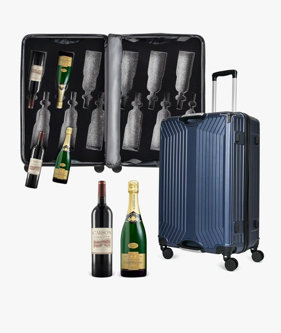 Wine Suitcase for Flying, TSA Approved wine suitcase for airplanes 12 bottle, wine luggage for airplane travel Bottle Suitcase for Airplane Travel Liquor Carry Waterproof Design (Blue)