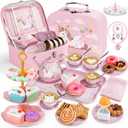 Tea Party Set for Little Girls, 49PCS Princess Tea Time Toys Including Teaset Dessert Carrying Case, Kids Pretend Play Kitchen Toys, Toddler Girl Birthday Gifts for 3-8 Year Old, Dream