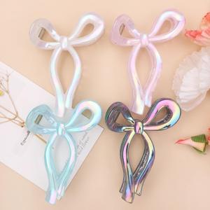 4 Pcs Bow Hair Clips Elegant Hair Claw Butterfly Hair Accessories for Girls Nonslip Butterfly Clips Hair Styling Accessories for Women (4 Pcs-Iridescent Style(Gray,Pink,Blue,White)