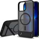 Magnetic Compatible with iPhone 12 Pro Max & iPhone 13 Pro Max Case, [Built-in Invisible Kickstand][Compatible with Mag-Safe] Slim Translucent Matte Phone Case for iPhone 12/13 Pro Max, Black