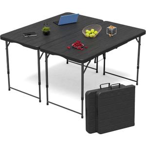 VSOAEIL 4 FT Folding Table 2 Pack Plastic Foldable Table Adjustable Height