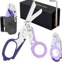 6-in-1 Multi-Tool Trauma Shears, Foldable Stainless Steel EMT Scissors with Holster for Emergency, Outdoor & Camping Rescue (Purple)