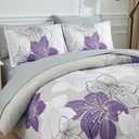 Luxudecor Floral Comforter Set Twin Size, 6 Pieces Bed in a Bag Purple Floral Comforter and Sheet Set, Soft Microfiber Purlple Complete Bedding Sets for All Seasons 68"86"