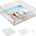 Scalloped Acrylic Tray with Magnetic Mat,Clear Acrylic Photo Display Tray,Pull Out Insert Design Jewelry Organizer,Modern Desk Décor for Home Decor, Office