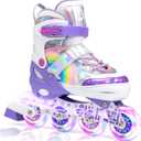 SULIFEEL Rainbow Unicorn Inline Skates for Girls Boys 4 Size Adjustable Light up Wheels Skates for Kids Beginner, Small - Little Kid