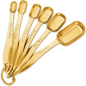 Gold Measuring Spoons Stainless Steel Narrow Measuring Spoons Set Heavy Duty Metal Measure Spoons Teaspoon Tablespoon for Dry Liquid Fits in Spice Jar