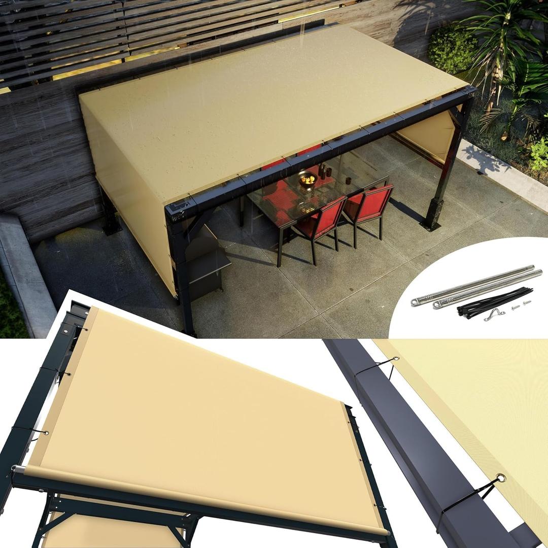 AMGO 12' x 16' Waterproof Beige Pergola Sun Shade Canopy Replacement Cover UPF50, Commercial Grade 260 GSM Cloth for Outdoor Patio, Include Stainless Steel Weighted Rods (We Make Custom Size)