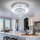 16" Modern Crystal Chandeliers for Dining Room LED Dimmable Flush Mount Light Fixtures Living Room Bedrooms Silver
