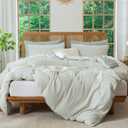 Duvet Cover Set King Striped Sage Green, 100% Washed Microfiber Jacquard 3 Pieces Green King Striped Bedding Sets, with Zipper Closure & Corner Ties, Lightweight Soft Comfort Breathable