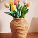 Rattan Vase, Small Braided Boho Vases for Pampas Grass & Flower Arrangement, Hand Woven Vases Decor, Rustic Farmhouse Round Wicker Vase Basket for Centerpieces,6" D x 8" H, Brown